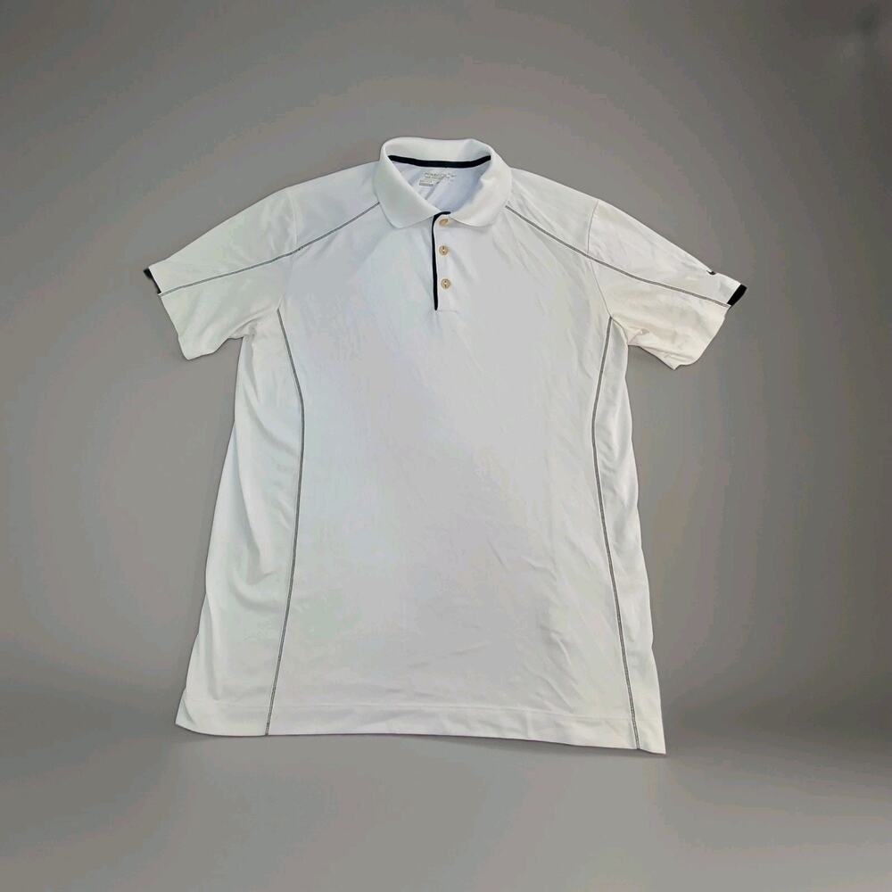 Nike Golf Polo Shirt Sz M White Black Logo Short Sleeve FitDry Mens C16-43